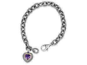 925 Sterling Silver Double Rope Accent Amethyst Heart Pendant Bracelet -1.25Cttw 925 Sterling Silver Double Rope Accent Amethyst Heart Pendant Bracelet -1.25Cttw