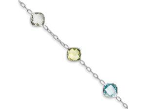 925 Sterl Silver Bezel Set Cushion Amethyst Peridot Blue Topaz Station Bracelet 925 Sterl Silver Bezel Set Cushion Amethyst Peridot Blue Topaz Station Bracelet