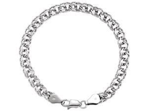 14K White Gold 6mm wide Heavy Round Link Charm Bracelet 14K White Gold 6mm wide Heavy Round Link Charm Bracelet