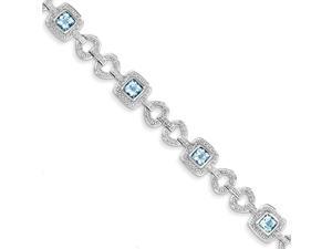 925 Sterling Silver Blue Topaz and Diamond Textured Link Bracelet - 3.906cttw 925 Sterling Silver Blue Topaz and Diamond Textured Link Bracelet - 3.906cttw