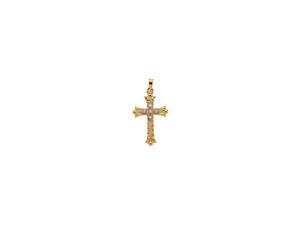 14K Yellow Gold White Diamond Simple Fleury Cross Pendant Charm - 18x25.5MM 14K Yellow Gold White Diamond Simple Fleury Cross Pendant Charm - 18x25.5MM
