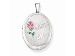 925 Sterling Silver Pink&Green Enamel Rose Flower Mom Oval Locket Charm Pendant 925 Sterling Silver Pink&Green Enamel Rose Flower Mom Oval Locket Charm Pendant