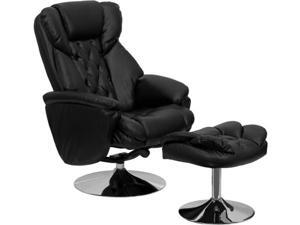 Transitional Black Leather Recliner and Ottoman with Chrome Base By Flash Furniture Transitional Black Leather Recliner and Ottoman with Chrome Base By Flash Furniture