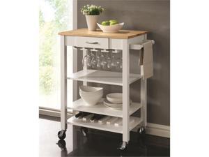 White/Natural Kitchen Cart with Butcher Block Top by Coaster White/Natural Kitchen Cart with Butcher Block Top by Coaster