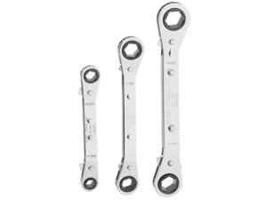 Three Piece Fully Reversible Ratcheting Offset Box Wrench Set Three Piece Fully Reversible Ratcheting Offset Box Wrench Set