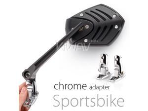 Motorcycle Mirror Shield Sports Black with chrome adapter Motorcycle Mirror Shield Sports Black with chrome adapter