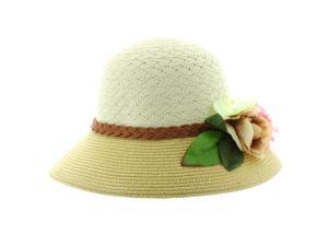 Faddism Stylish Women Summer Straw Hat with Floral in Beige White Faddism Stylish Women Summer Straw Hat with Floral in Beige White