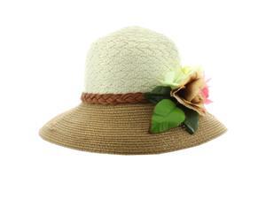 Faddism Stylish Women Summer Straw Hat with Floral in Tan White Faddism Stylish Women Summer Straw Hat with Floral in Tan White