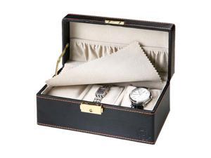 Aguchi Black Modern 3-Watch Display Case with Lock and Inside Pocket Aguchi Black Modern 3-Watch Display Case with Lock and Inside Pocket