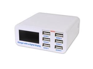 6 Port 6 Amp USB Fast Charging Power Adapter Wall Charger w/LCD Display-White 6 Port 6 Amp USB Fast Charging Power Adapter Wall Charger w/LCD Display-White