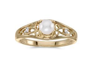 14k Yellow Gold Pearl And Diamond Ring (Size 6) 14k Yellow Gold Pearl And Diamond Ring (Size 6)