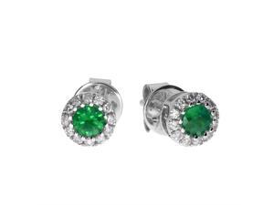 14k White Emerald and Diamond Round Earring 14k White Emerald and Diamond Round Earring