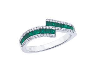 14k White Gold Emerald and Diamond Bypass Ring 14k White Gold Emerald and Diamond Bypass Ring
