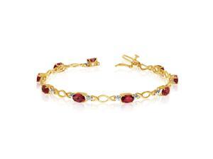 14K Yellow Gold Oval Garnet and Diamond Bracelet (6 Inch Length) 14K Yellow Gold Oval Garnet and Diamond Bracelet (6 Inch Length)