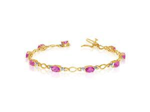 14K Yellow Gold Oval Pink Topaz and Diamond Bracelet (6 Inch Length) 14K Yellow Gold Oval Pink Topaz and Diamond Bracelet (6 Inch Length)