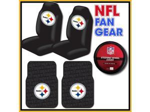 NFL Fan Gear – Pittsburgh Steelers Bucket Seat Covers Pair – 2 Piece Rubber Floor Mats – Steering Wheel Cover NFL Fan Gear – Pittsburgh Steelers Bucket Seat Covers Pair – 2 Piece Rubber Floor Mats – Steering Wheel Cover