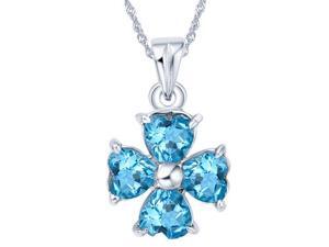 Mabella 2.0 cttw 4-Leaf Lucky Clover Womens .925 Sterling Silver Heart Cut 4 pcs 5 x 5 mm Created Blue Topaz Pendant Mabella 2.0 cttw 4-Leaf Lucky Clover Womens .925 Sterling Silver Heart Cut 4 pcs 5 x 5 mm Created Blue Topaz Pendant
