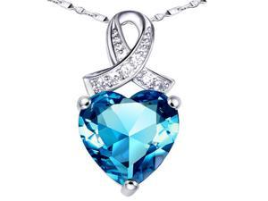 Mabella PWS001CT 6.06 cttw Heart Shaped 12mm x 12mm Created Blue Topaz in Sterling Silver Pendant w/ 18" Chain