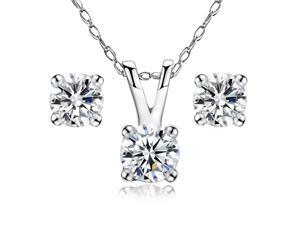 Mabella 14k Solid White Gold 0.45 cttw Round Cut Diamond Pendant and Earring Jewelry Set with 18" Chain Mabella 14k Solid White Gold 0.45 cttw Round Cut Diamond Pendant and Earring Jewelry Set with 18" Chain