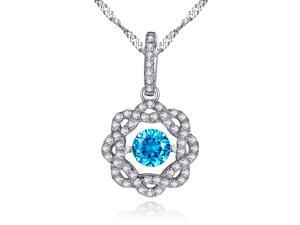 Mabella Sterling Silver 0.50ct Round Cut Created Blue Topaz Dancing Pendant with 18” Chain Mabella Sterling Silver 0.50ct Round Cut Created Blue Topaz Dancing Pendant with 18” Chain