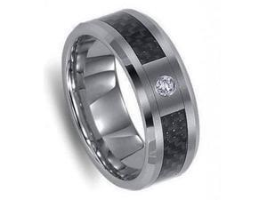 Mabella RMTCZ006-9 Men's Tungsten Black Carbon Fiber One Simulated CZ Stone Wedding Ring Mabella RMTCZ006-9 Men's Tungsten Black Carbon Fiber One Simulated CZ Stone Wedding Ring
