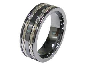 Tungsten Carbide Mens Wedding Band Ring w/ Two Silver Stripes Inlay Tungsten Carbide Mens Wedding Band Ring w/ Two Silver Stripes Inlay