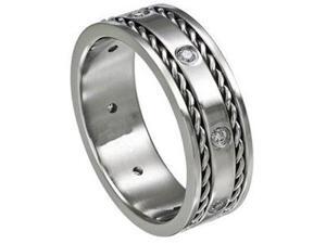 Eight CZ Stainless Steel 8mm Mens Wedding Bands Ring Silver Tone Eight CZ Stainless Steel 8mm Mens Wedding Bands Ring Silver Tone