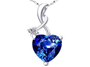 Mabella 4.03 CTW Heart Shaped Created Blue Sapphire Sterling Silver Pendant with 18" Necklace Mabella 4.03 CTW Heart Shaped Created Blue Sapphire Sterling Silver Pendant with 18" Necklace