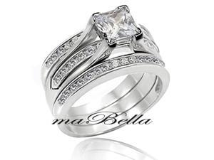 Mabella 3 Pcs Women's 2.55Ct Princess Cut Sterling Silver Wedding Ring Band Set Mabella 3 Pcs Women's 2.55Ct Princess Cut Sterling Silver Wedding Ring Band Set