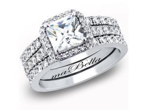 Mabella 3 Pcs Women's Princess Cut .925 Sterling Silver Wedding Engagement Ring Set Mabella 3 Pcs Women's Princess Cut .925 Sterling Silver Wedding Engagement Ring Set