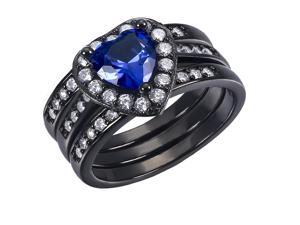 0.75Ct (6mm) Created Blue Sapphire Heart Cut Sterling Silver 3 pcs Black Wedding Women Ring Set Size 6 0.75Ct (6mm) Created Blue Sapphire Heart Cut Sterling Silver 3 pcs Black Wedding Women Ring Set Size 6
