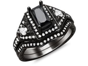 0.5Ct (4*6mm) Retangular Cut Sterling Silver Black Wedding Women Ring Set Size 9 0.5Ct (4*6mm) Retangular Cut Sterling Silver Black Wedding Women Ring Set Size 9