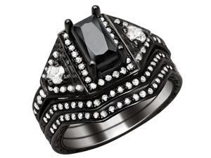 Mabella 0.5Ct (4*6mm) Retangular Cut Sterling Silver Black 3 pcs Wedding Women's Ring Set - Size 7 Mabella 0.5Ct (4*6mm) Retangular Cut Sterling Silver Black 3 pcs Wedding Women's Ring Set - Size 7