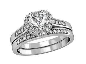 Mabella 0.75Ct (6mm) Heart Cut Sterling Silver Wedding Women's Ring Set - Size 6 Mabella 0.75Ct (6mm) Heart Cut Sterling Silver Wedding Women's Ring Set - Size 6