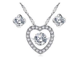 Mabella Sterling Silver 0.50ct Round Cut Cubic Zirconia Heart Shape Dancing Pendant and Earring Set Mabella Sterling Silver 0.50ct Round Cut Cubic Zirconia Heart Shape Dancing Pendant and Earring Set