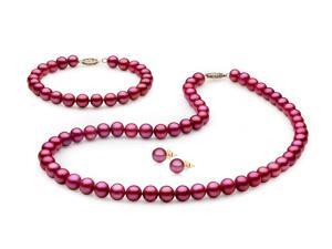 Mabella Freshwater Cranberry Red Pearl Necklace/Bracelet/Earrings 7-7.5mm AAA Quality 14k Solid Yellow Gold Clasp Bridal Jewelry Set Mabella Freshwater Cranberry Red Pearl Necklace/Bracelet/Earrings 7-7.5mm AAA Quality 14k Solid Yellow Gold Clasp Bridal Jewelry Set