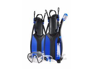 TYR Voyager Mask Snorkel Fin Set Blue/Black Size Large TYR Voyager Mask Snorkel Fin Set Blue/Black Size Large