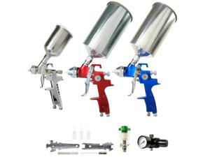 TCP Global® Brand HVLP Spray Gun Set - 3 Sprayguns with Cups, Air Regulator & Maintenance Kit for all Auto Paint TCP Global® Brand HVLP Spray Gun Set - 3 Sprayguns with Cups, Air Regulator & Maintenance Kit for all Auto Paint