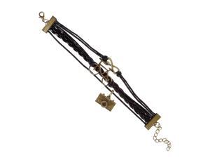 BMC 3 Gold Alloy Charms 6 Black Cord PU Leather Strand Fabric Fashion Bracelet BMC 3 Gold Alloy Charms 6 Black Cord PU Leather Strand Fabric Fashion Bracelet