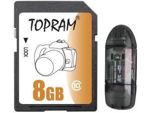 TOPRAM 8GB SD 8GB SDHC Card Class 10 Extreme Speed for Camera & Camcorder with USB 2.0 Card Reader TOPRAM 8GB SD 8GB SDHC Card Class 10 Extreme Speed for Camera & Camcorder with USB 2.0 Card Reader