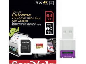 SanDisk 64GB 64G microSDXC Extreme 60MB/s U3 microSD 400X micro SD SDXC Class 10 UHS-I C10 Memory Card SDSDQXN-064G with USB 2.0 Card Reader SanDisk 64GB 64G microSDXC Extreme 60MB/s U3 microSD 400X micro SD SDXC Class 10 UHS-I C10 Memory Card SDSDQXN-064G with USB 2.0 Card Reader