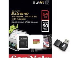 SanDisk 64GB 64G microSDXC Extreme 60MB/s U3 microSD 400X micro SD SDXC Class 10 UHS-I C10 Memory Card SDSDQXN-064G with USB 2.0 Card Reader SanDisk 64GB 64G microSDXC Extreme 60MB/s U3 microSD 400X micro SD SDXC Class 10 UHS-I C10 Memory Card SDSDQXN-064G with USB 2.0 Card Reader
