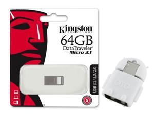 Kingston DataTraveler Micro 3.1 64GB USB 3.1/3.0 64G Type-A Metal Flash Pen Drive DTMC3/64GB with OEM OTG Adapter Kingston DataTraveler Micro 3.1 64GB USB 3.1/3.0 64G Type-A Metal Flash Pen Drive DTMC3/64GB with OEM OTG Adapter