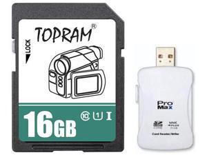 TOPRAM 16GB SD 16G SDHC Card Class 10 Ultra High Speed UHS-I for Camera & Camcorder with R16 Reader TOPRAM 16GB SD 16G SDHC Card Class 10 Ultra High Speed UHS-I for Camera & Camcorder with R16 Reader