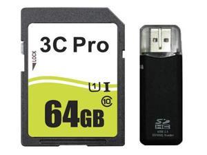 3C Pro 64GB SDXC SDHC SD Card Class 10 Ultra High Speed UHS-I with R3 Reader 3C Pro 64GB SDXC SDHC SD Card Class 10 Ultra High Speed UHS-I with R3 Reader
