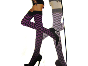 Black, Purple Opaque Checkered Thigh High Black, Purple Opaque Checkered Thigh High