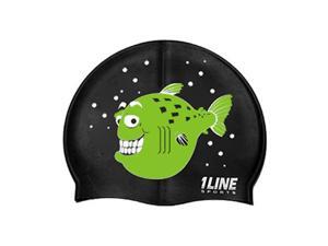 1Line Sports Happy Fish Silicone Swim Cap Black 1Line Sports Happy Fish Silicone Swim Cap Black