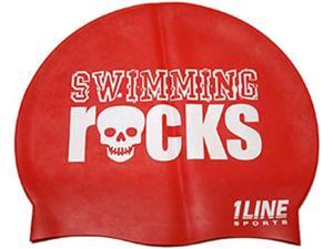 1Line Sports Swimming Rocks Silicone Swim Cap Red 1Line Sports Swimming Rocks Silicone Swim Cap Red