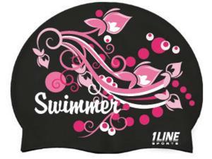 1Line Sports Swimmer Swirl Silicone Swim Cap Black 1Line Sports Swimmer Swirl Silicone Swim Cap Black