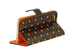 For iPhone 6 / 6S (4.7") Black With Orange Stars Flip Folio Leather Cover Case For iPhone 6 / 6S (4.7") Black With Orange Stars Flip Folio Leather Cover Case